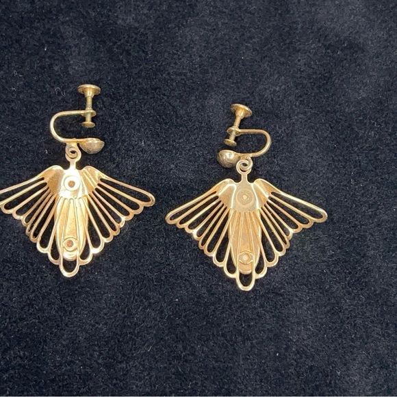 Vintage Gold Sunstone Clip On Earrings Screw Back Style Gift Retro Boho Glam - Picture 6 of 10